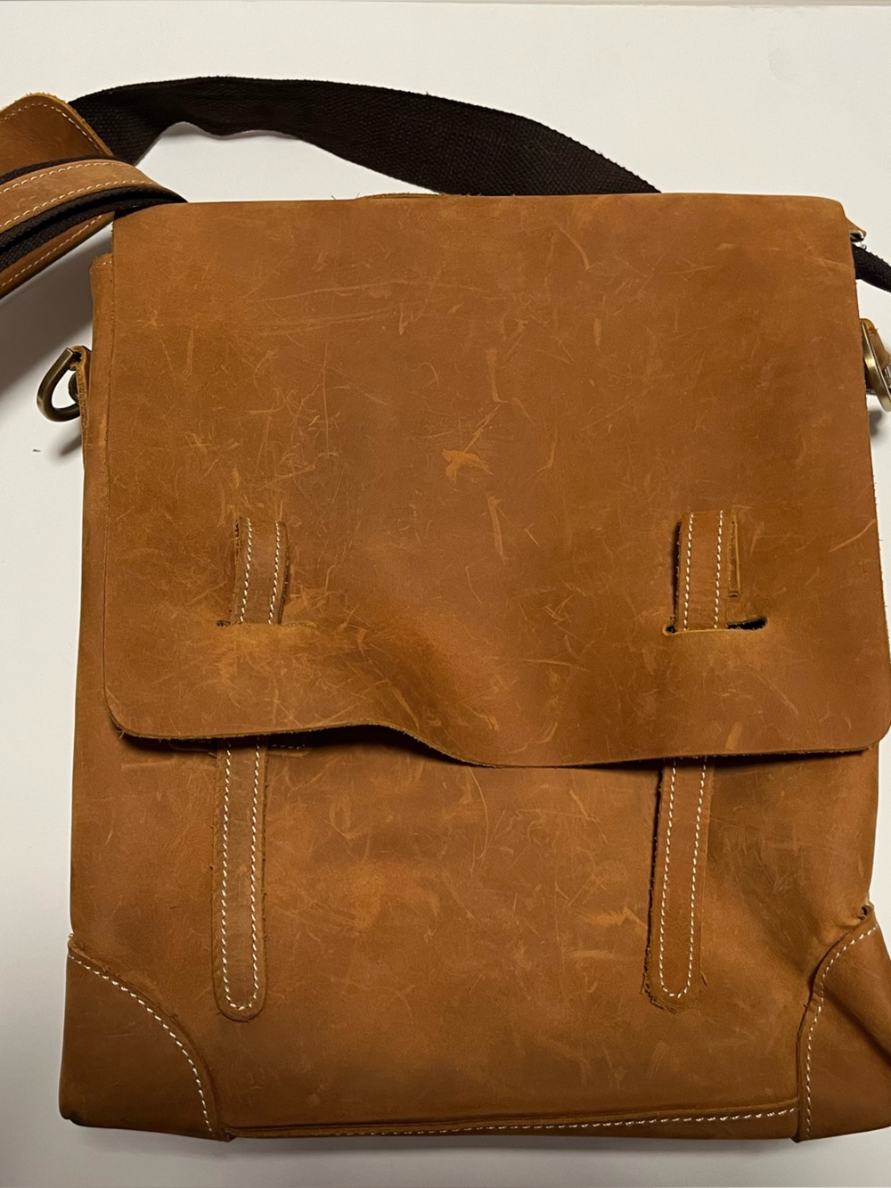 Brown Leather Crossbody Messenger Bag - Unbranded